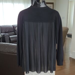 Adrianna Papell Black Pleated Long Sleeve Cardigan L